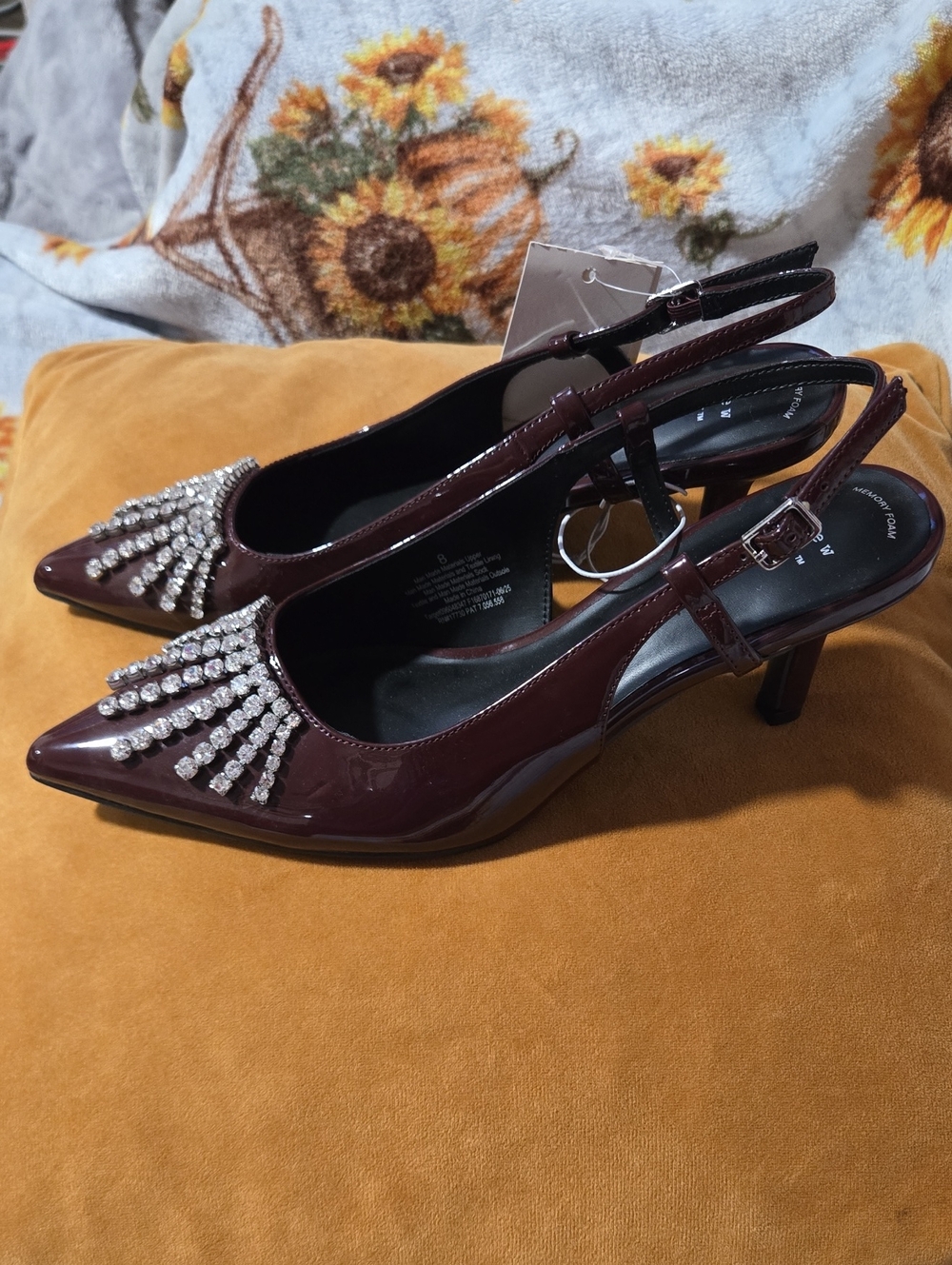 a new day Burgundy Patent Slingback Heels with Crystal Fringe